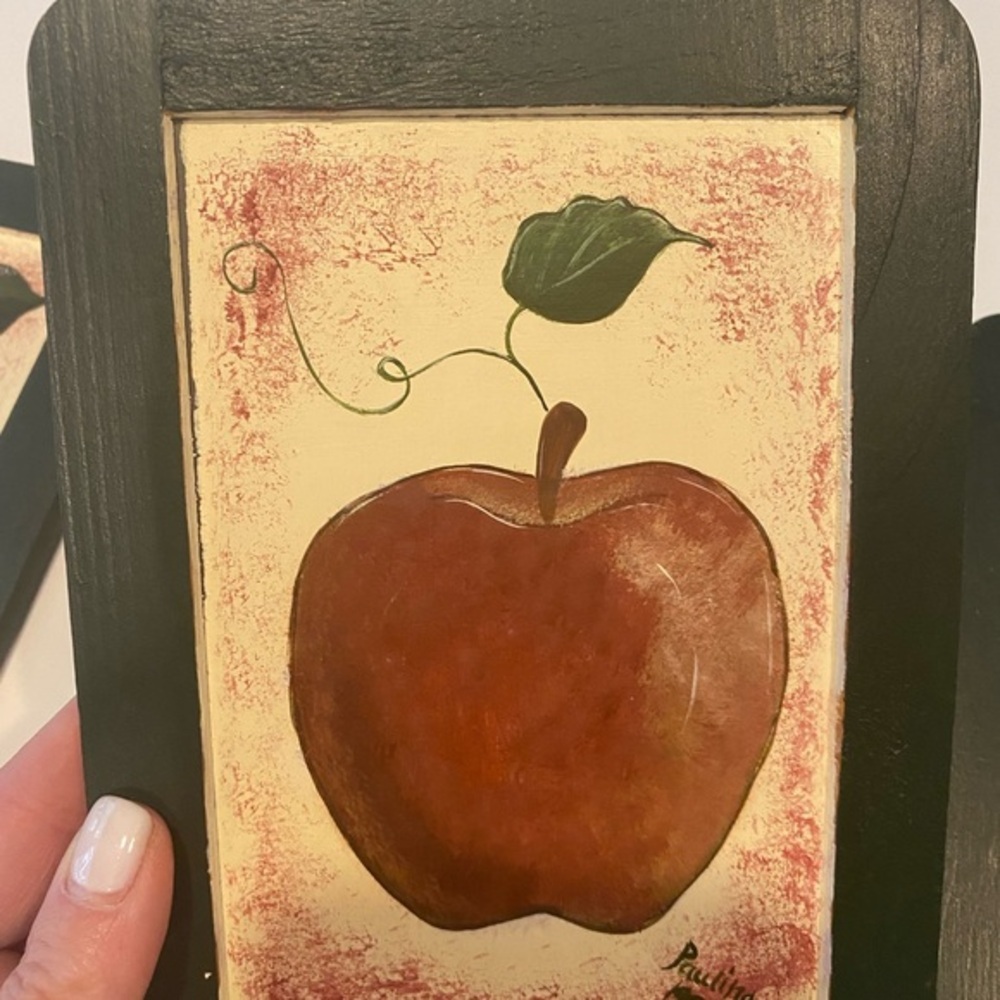 HAND PAINTED FRUIT & VEGETABLE TRIO HUNTER GREEN FRAMES WITH HANGER CLIP - Picture 5 of 11